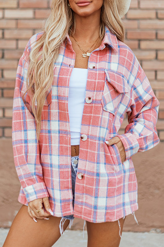 Plaid button up long sleeve shacket - s