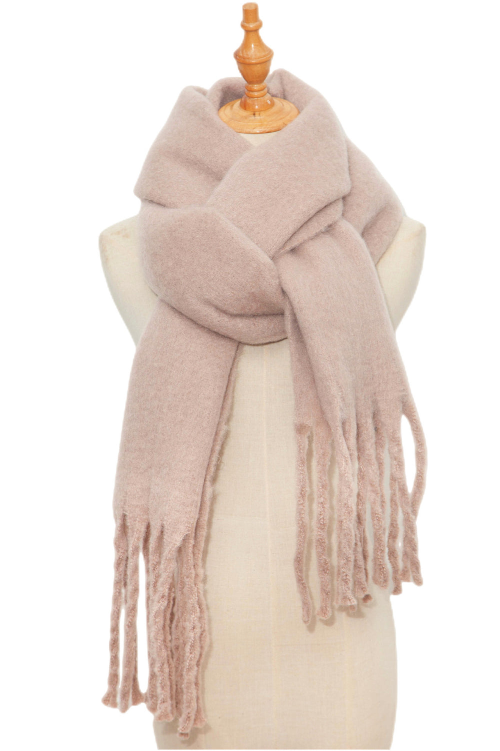 Fringe detail polyester scarf - beige / one size