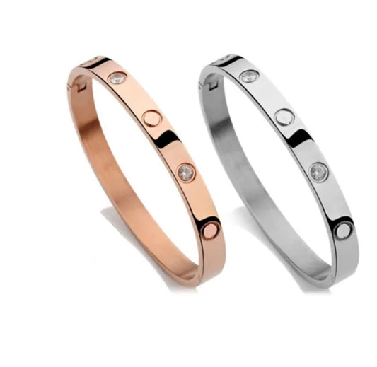 Love forever bangles with crystal 18kgp/rose gold/silver/gold overlay cuff fashion women men